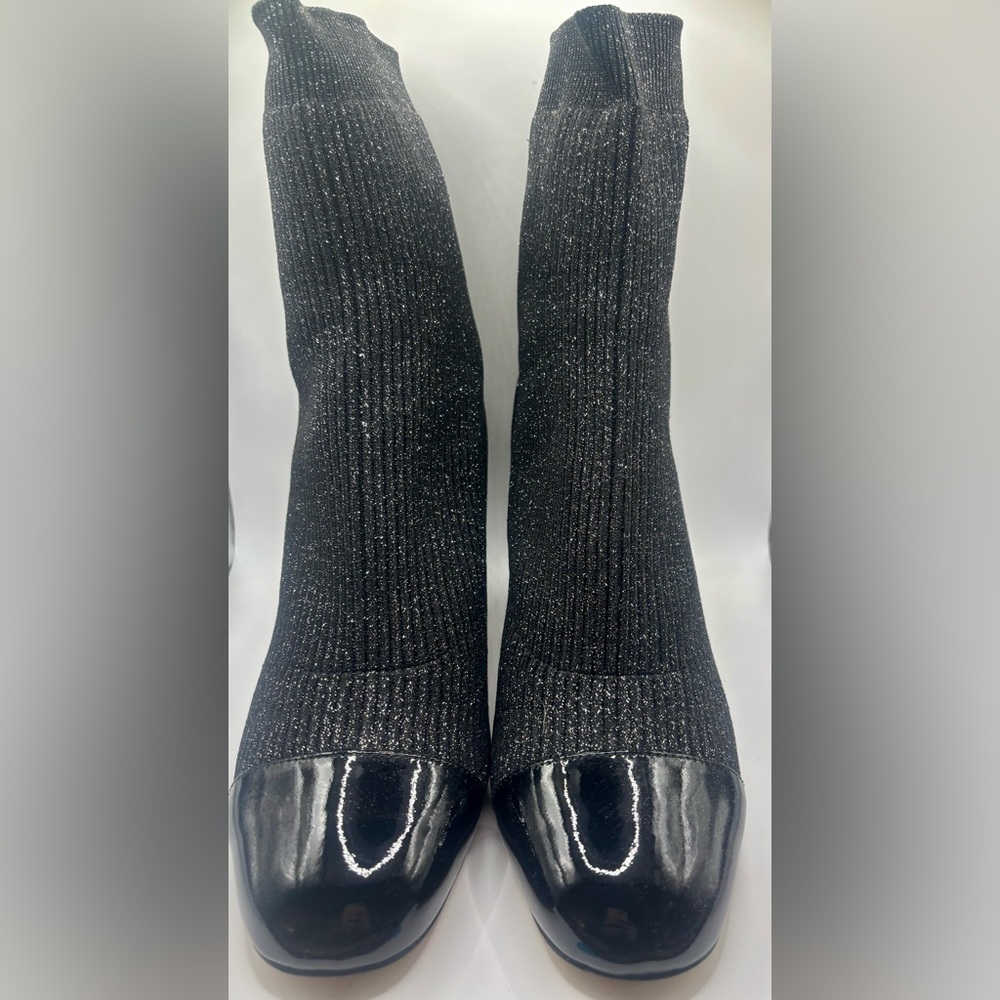 Sandro Black Ankle Sock Boots with Glossy Toe